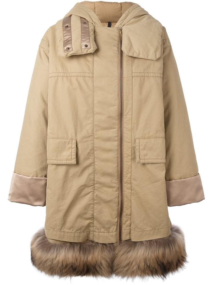 Moncler 'stige' Hooded Coat, Women's, Size: 0, Nude/neutrals, Cotton/feather Down/polyamide/racoon Fur