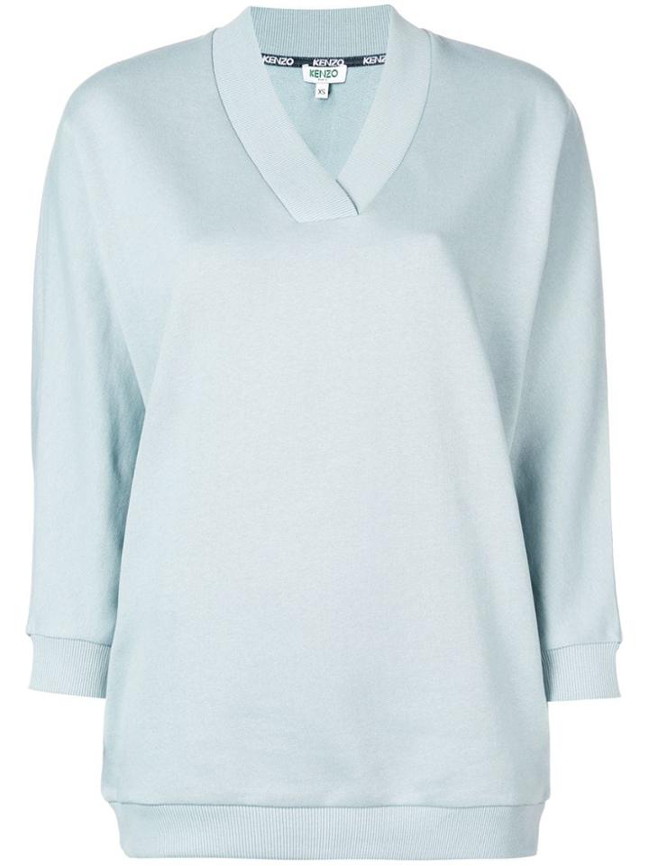 Kenzo Logo Print V-neck Sweatshirt - Blue