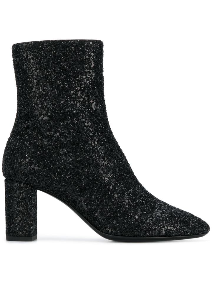Saint Laurent 'glitter Sprinkled' Ankle Boots - Black