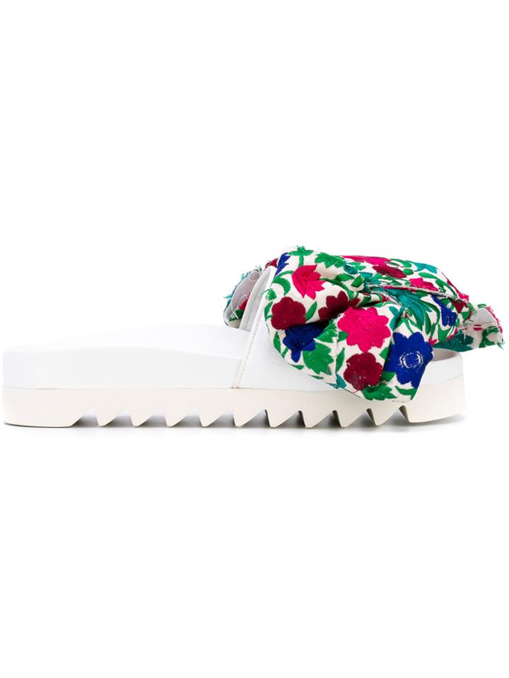 Joshua Sanders Floral Print Bow Slides - White