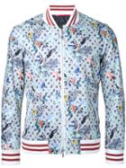 Loveless Floral Print Bomber Jacket, Men's, Size: 1, Blue, Cotton/polyurethane