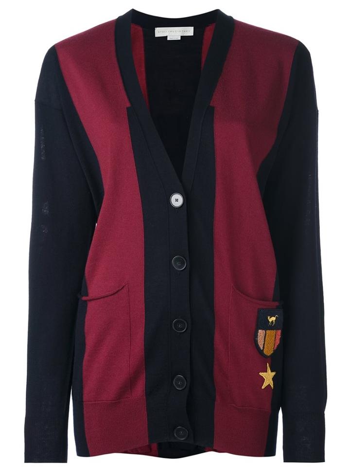 Stella Mccartney Patch Detail Rugby Cardigan, Women's, Size: Large, Blue, Virgin Wool