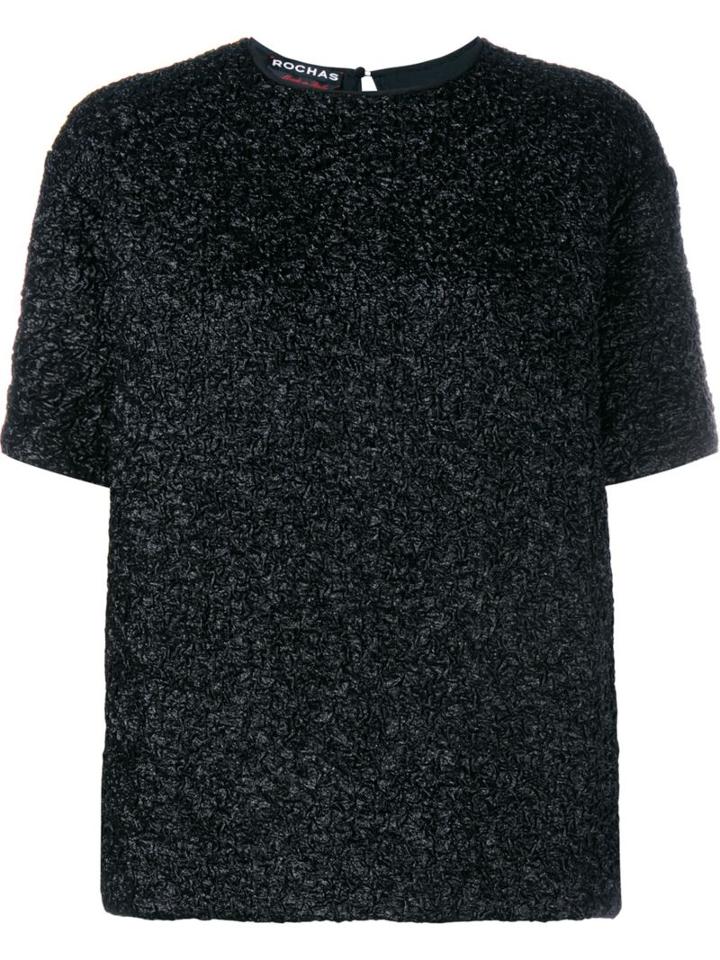 Rochas Textured Short Sleeve Top, Women's, Size: 44, Black, Polyamide/spandex/elastane/silk