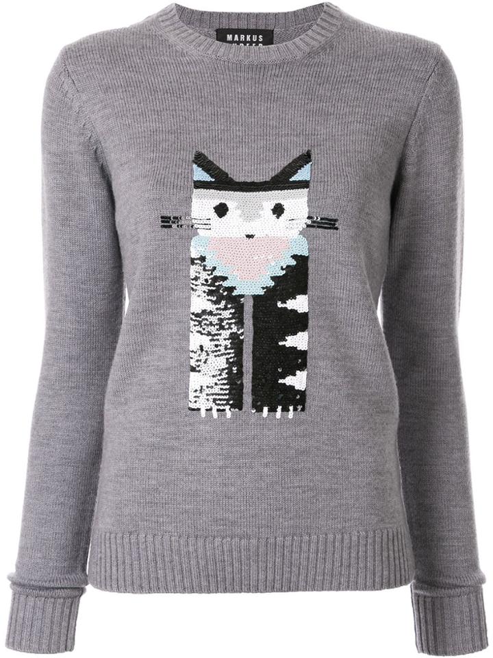 Markus Lupfer Cat Sequin Jumper - Grey