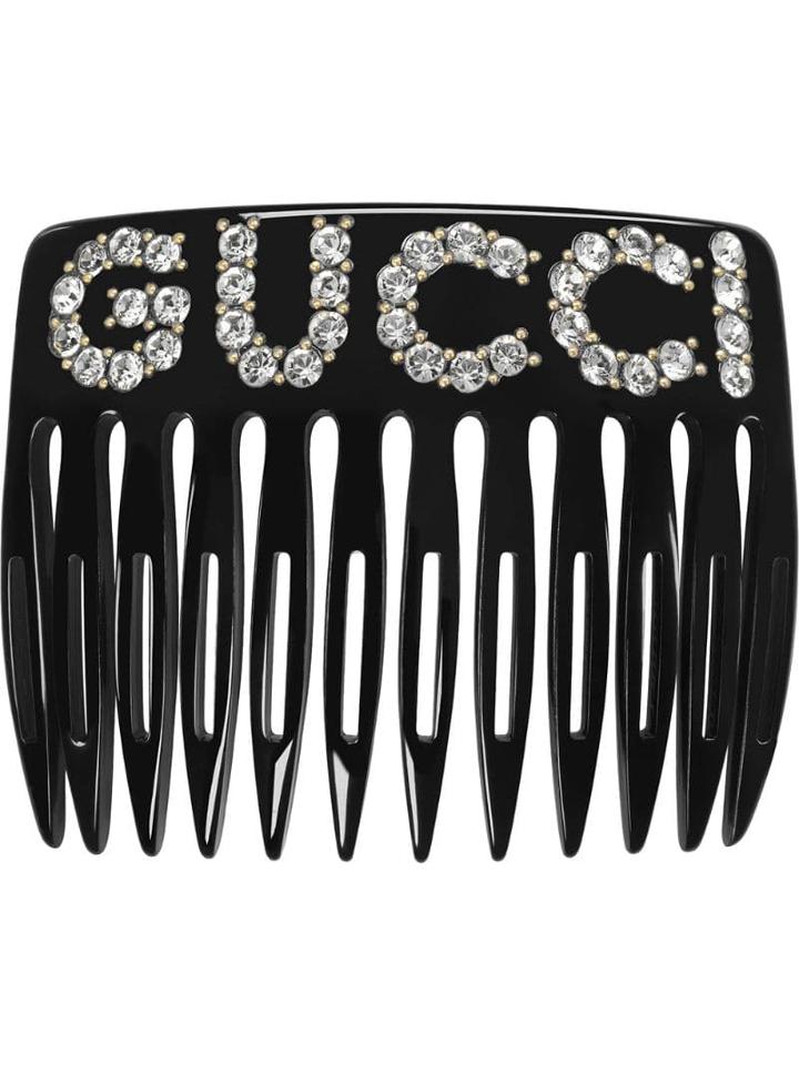 Gucci Embellished Logo Hair Comb - Black