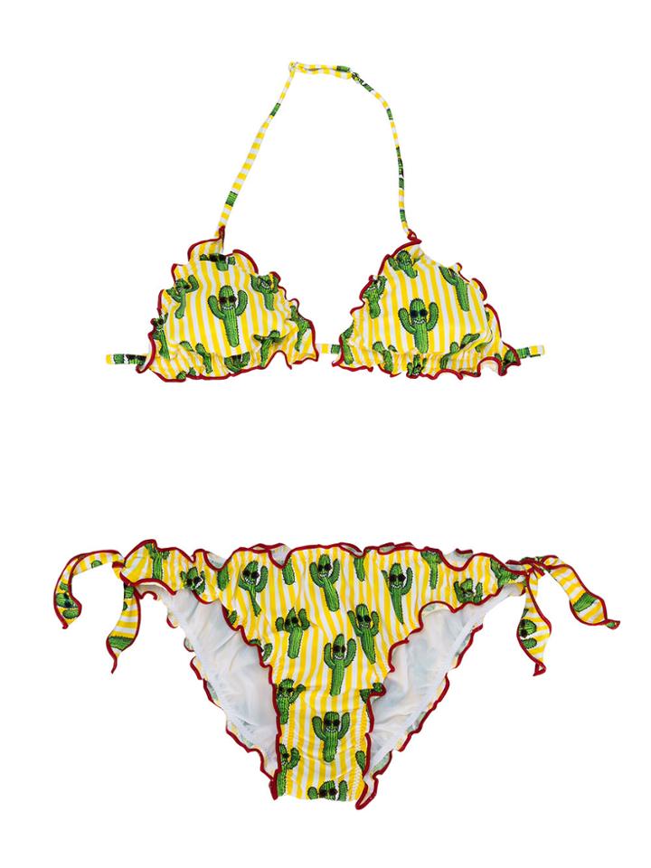Mc2 Saint Barth Kids Teen Cactus Print Bikini Set - Yellow & Orange
