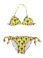 Mc2 Saint Barth Kids Teen Cactus Print Bikini Set - Yellow & Orange