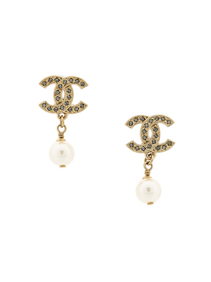 Chanel Vintage Logo Drop Earrings - Metallic