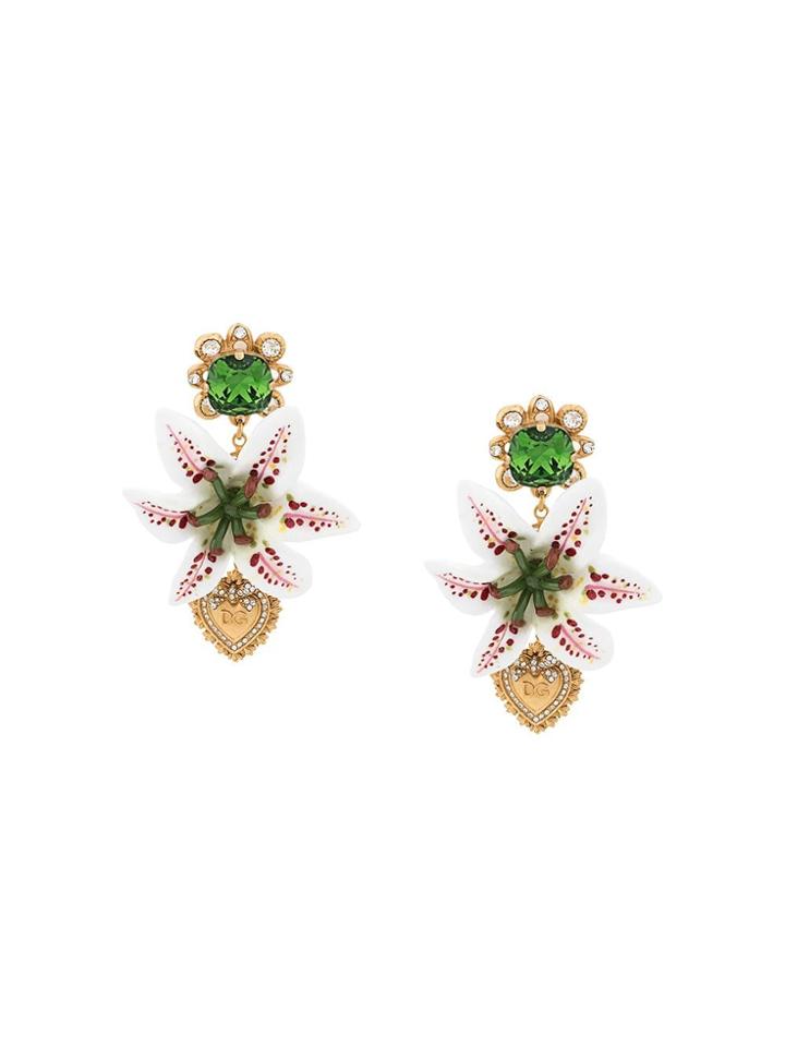Dolce & Gabbana Clip-on Drop Embellished Earrings - White