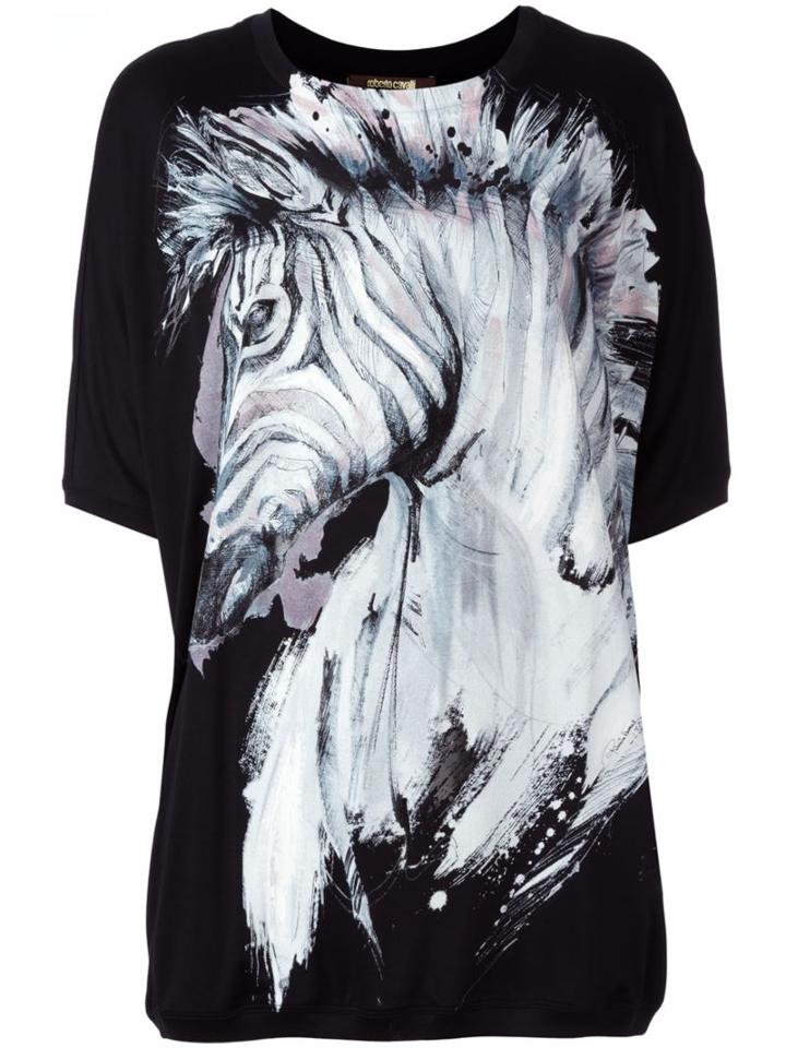 Roberto Cavalli Zebra Print T-shirt, Women's, Size: 44, Black, Modal/cotton