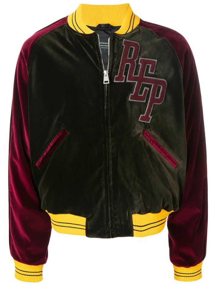 Represent Colour Block Velour Bomber Jacket - Green