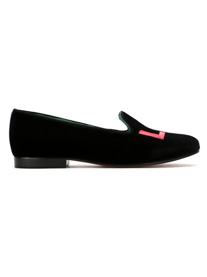 Blue Bird Shoes Velvet Diana Love Embroidered Loafers - Black