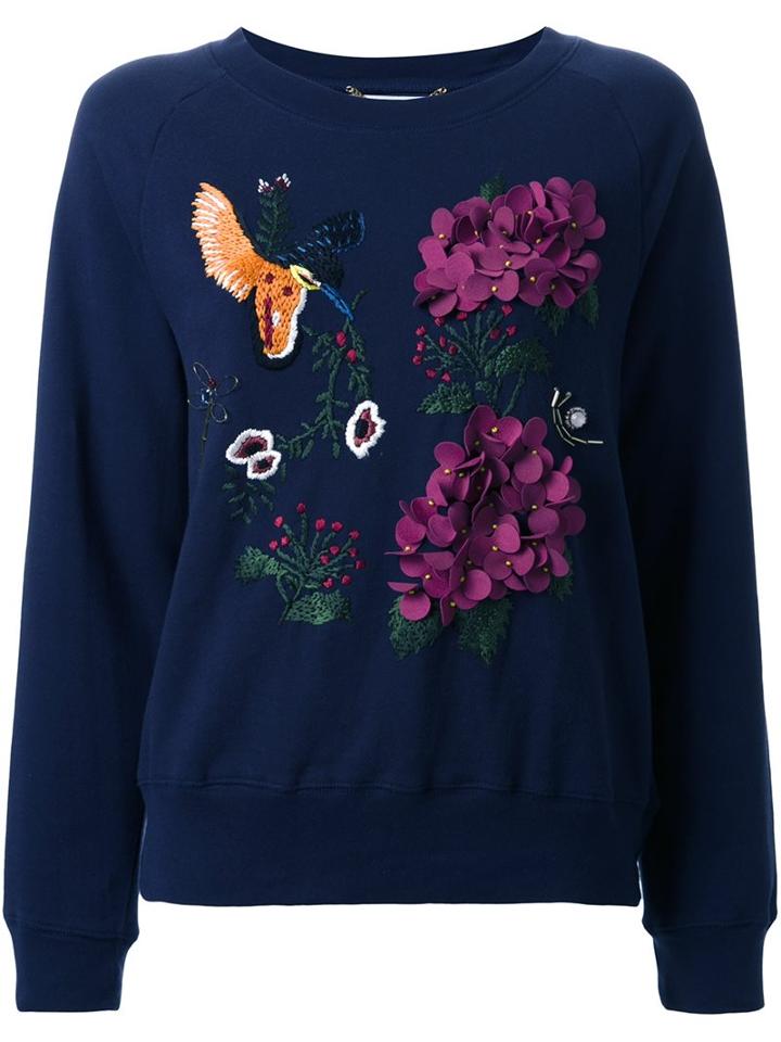 Muveil Embellished Embroidered Sweatshirt, Women's, Size: 40, Blue, Cotton/artificial Leather/polyester