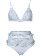 Zimmermann Polka Dot Frill Trim Bikini - Blue