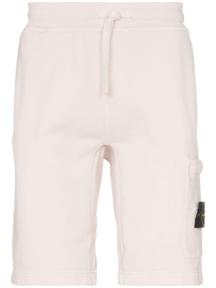 Stone Island Logo Patch Cotton Track Shorts - Neutrals