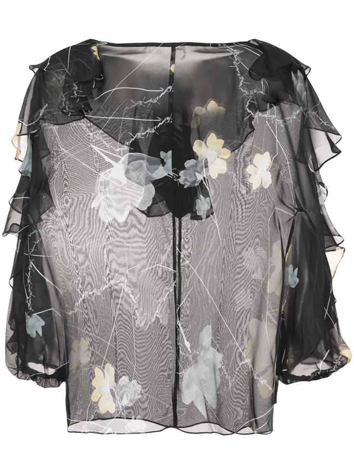 Thomas Wylde Foxglove Sheer Floral Blouse - Black