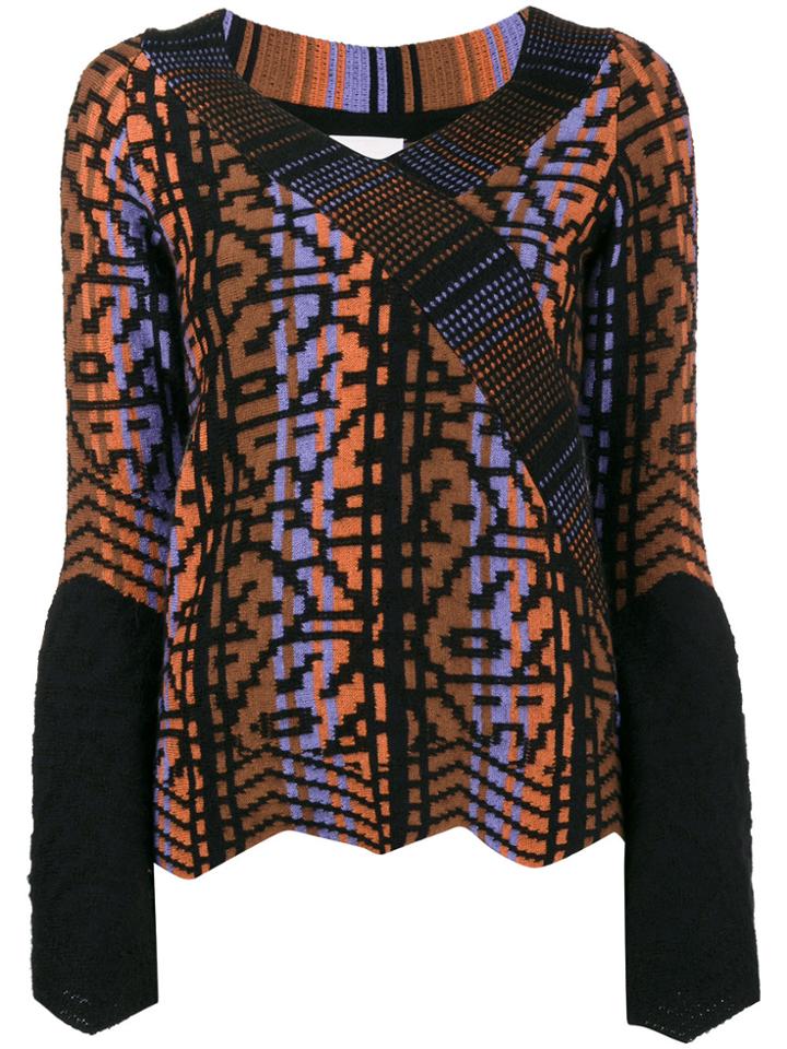 Peter Pilotto Pattern Bell Sleeve Knitted Top - Blue