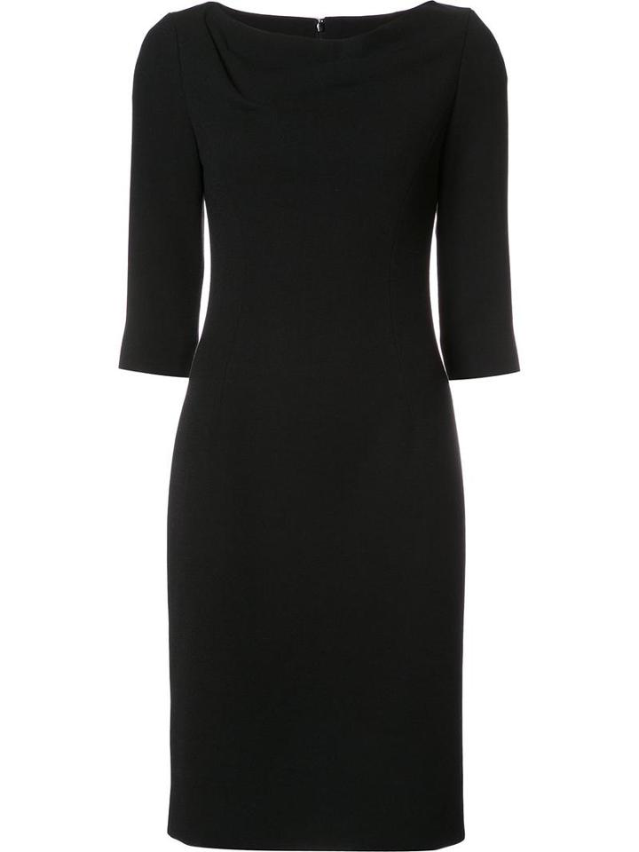 Carolina Herrera Boatneck Fitted Dress, Women's, Size: 10, Black, Silk/wool