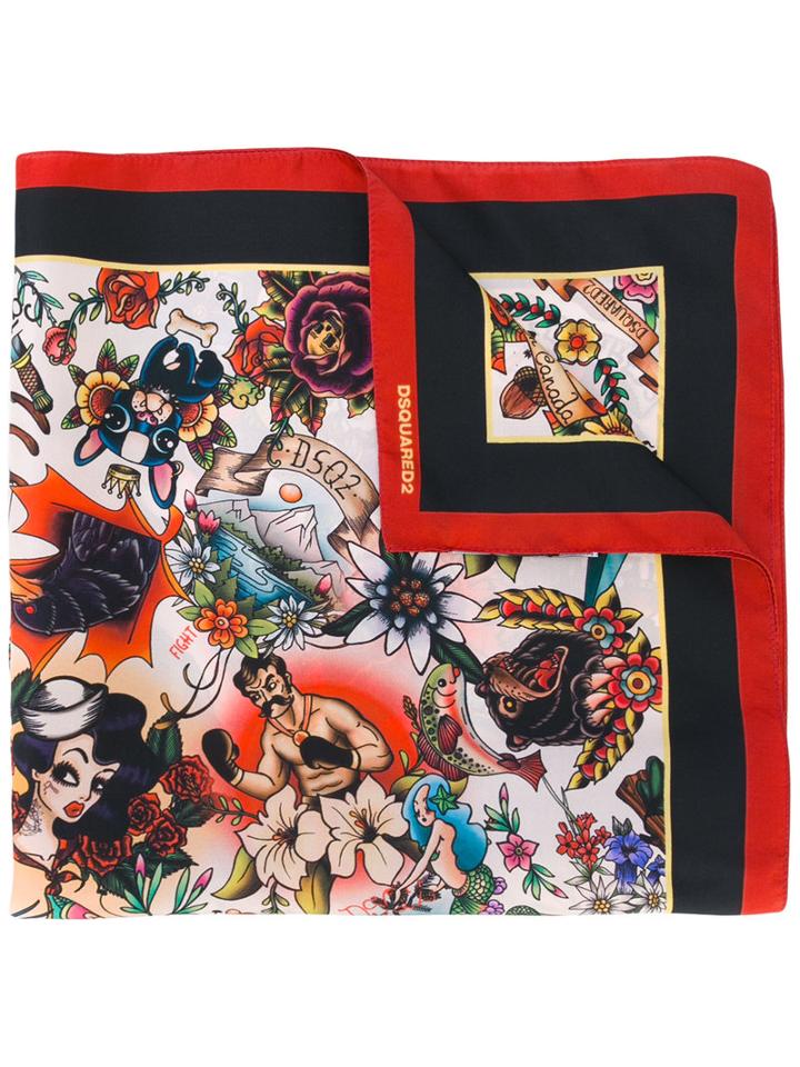 Dsquared2 - Printed Scarf - Men - Silk - One Size, Red, Silk
