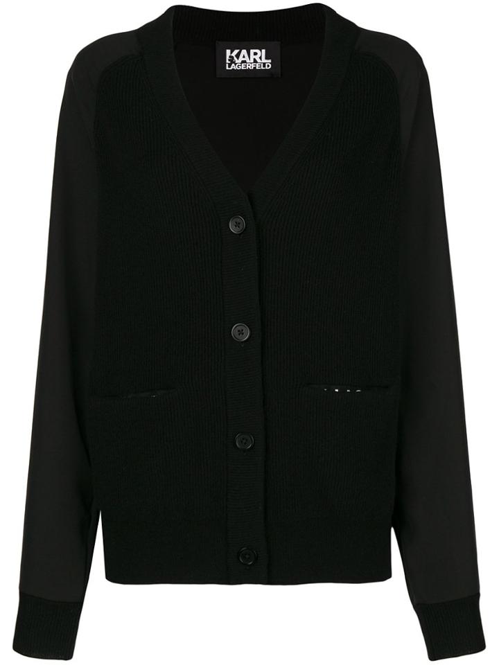 Karl Lagerfeld Logo Tape Longline Cardigan - Black
