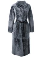 Drome Shearling Belted Long Coat, Women's, Size: Medium, Grey, Sheep Skin/shearling