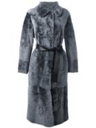 Drome Shearling Belted Long Coat, Women's, Size: Medium, Grey, Sheep Skin/shearling