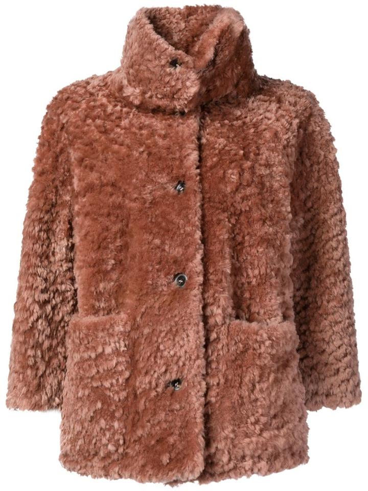 Desa Collection Buttoned Shearling Jacket - Pink & Purple
