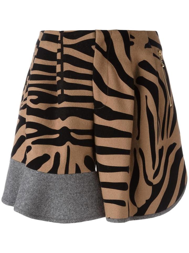Kolor Animal Print Ruffled Panel Shorts, Women's, Size: 2, Brown, Wool/nylon/cupro