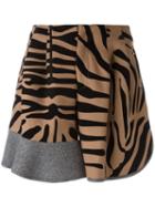 Kolor Animal Print Ruffled Panel Shorts, Women's, Size: 2, Brown, Wool/nylon/cupro