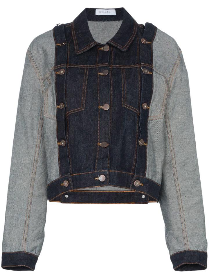 Delada Detachable Sleeve Cropped Denim Jacket - Blue
