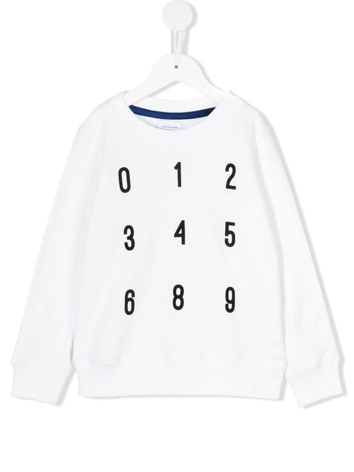 Arch & Line Numbers Sweatshirt, Boy's, Size: 10 Yrs, White