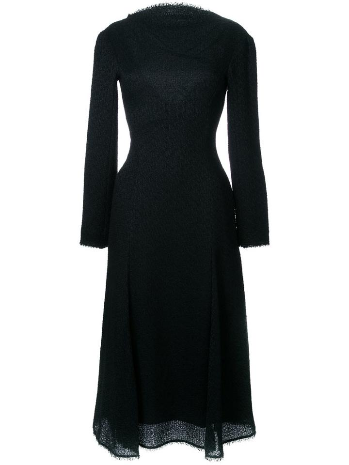 Nina Ricci Open Back Raw Edge Dress, Women's, Size: 34, Black, Silk/polyamide/wool