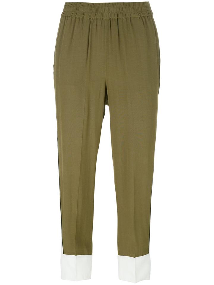 Twin-set Bicolour Cropped Trousers, Women's, Size: 46, Green, Viscose/polyester