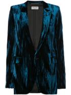 Saint Laurent Crinkled Velvet One-button Blazer - Blue