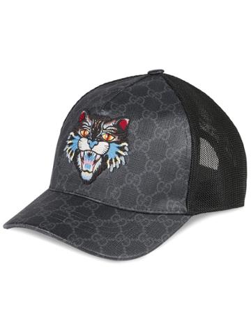 Gucci Gg Supreme Baseball Hat With Angry Cat - Black