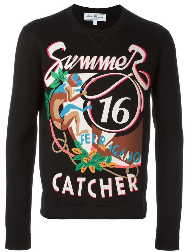 Salvatore Ferragamo Summer Catcher Print Sweatshirt, Men's, Size: S, Black, Modal