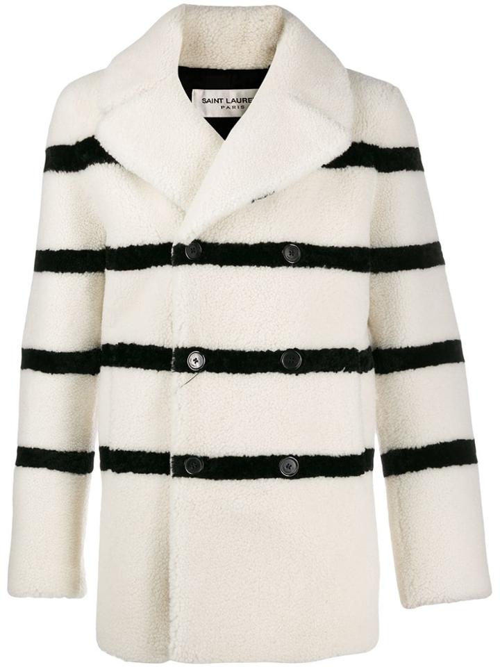 Saint Laurent Striped Shearling Coat - White