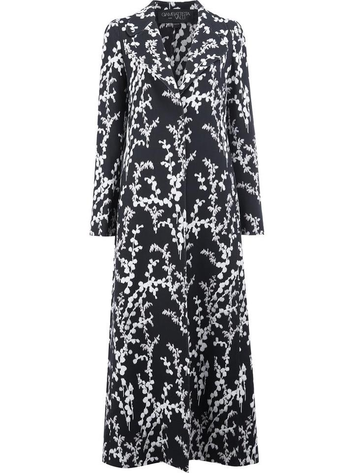 Giambattista Valli Floral Print Long Coat, Women's, Size: 42, Black, Silk/cotton/polyamide/viscose