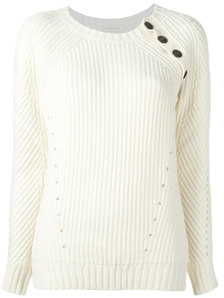 Pierre Balmain Metallic Button Detail Jumper, Women's, Size: 40, White, Acrylic/wool