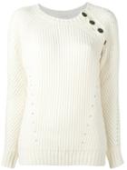 Pierre Balmain Metallic Button Detail Jumper, Women's, Size: 40, White, Acrylic/wool