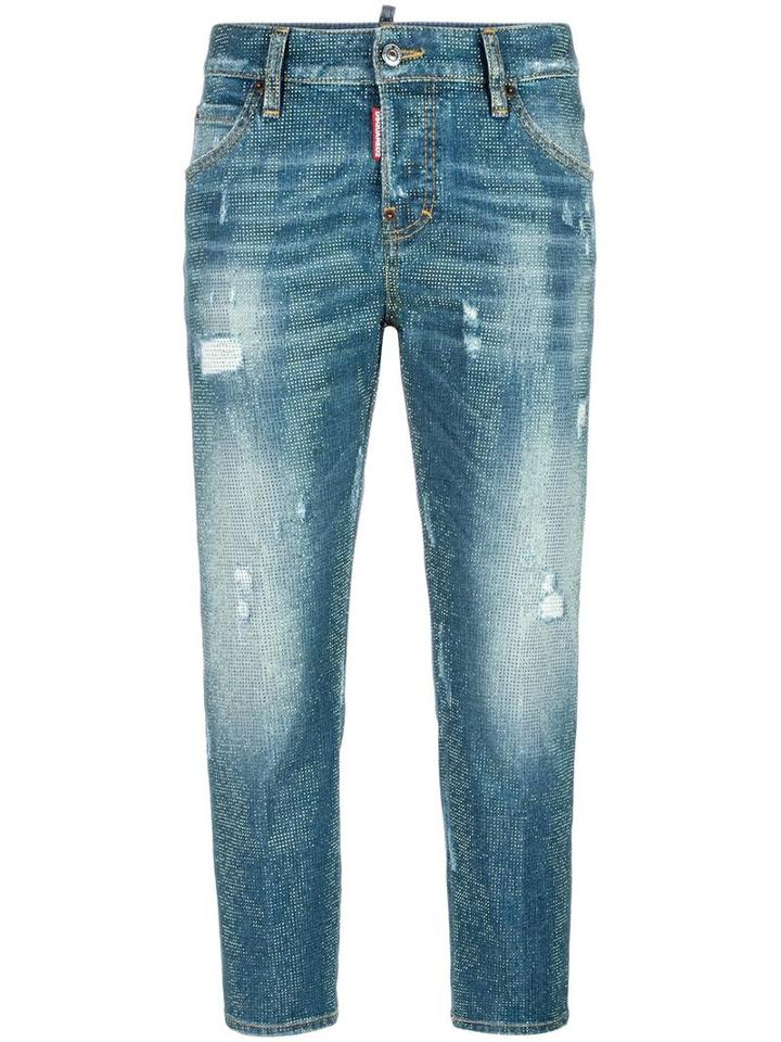 Dsquared2 Cool Girl Microstudded Jeans, Size: 42, Blue, Cotton/spandex/elastane/aluminium