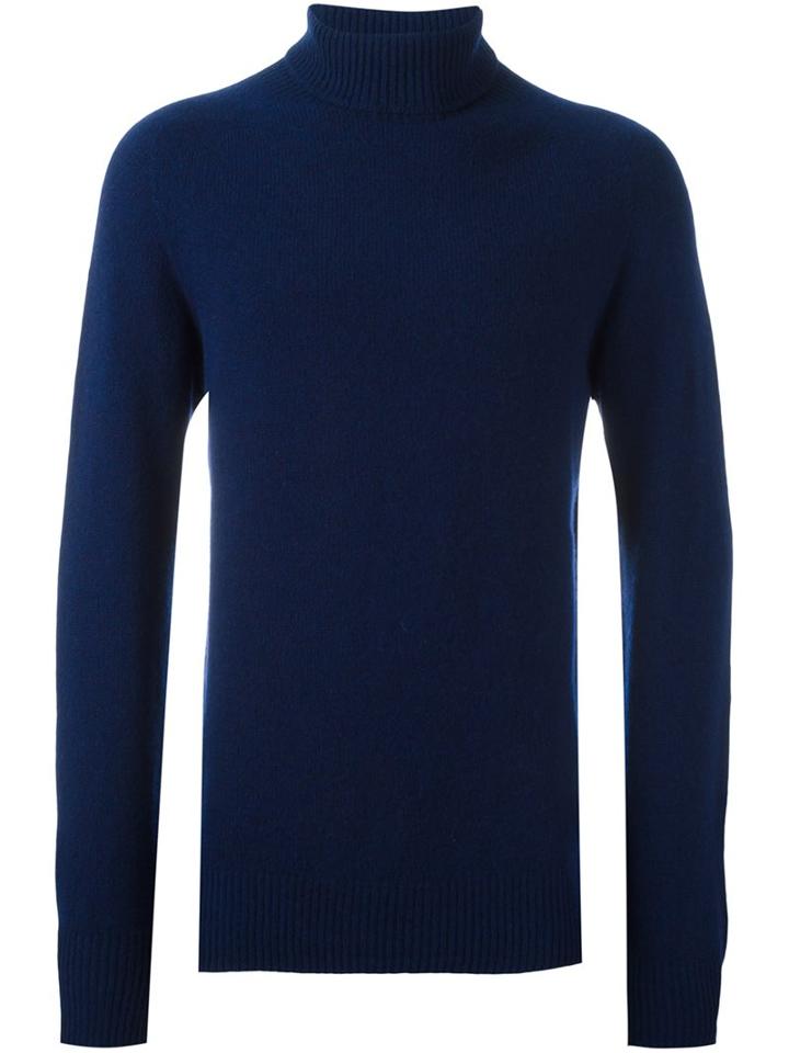 Ymc Roll Neck Pullover, Men's, Size: Medium, Blue, Cashmere/merino