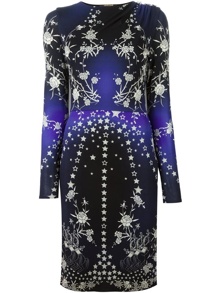 Roberto Cavalli Star Print Long Sleeve Knit Dress