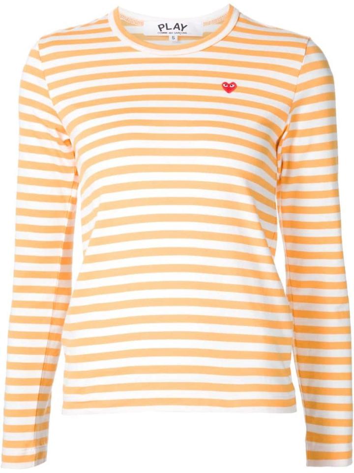 Comme Des Garçons Play Mini-heart Striped T-shirt - Yellow