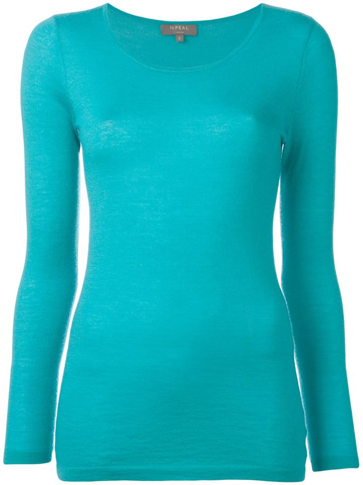N.peal Superfine Round Neck Jumper, Women's, Size: Large, Green, Cashmere