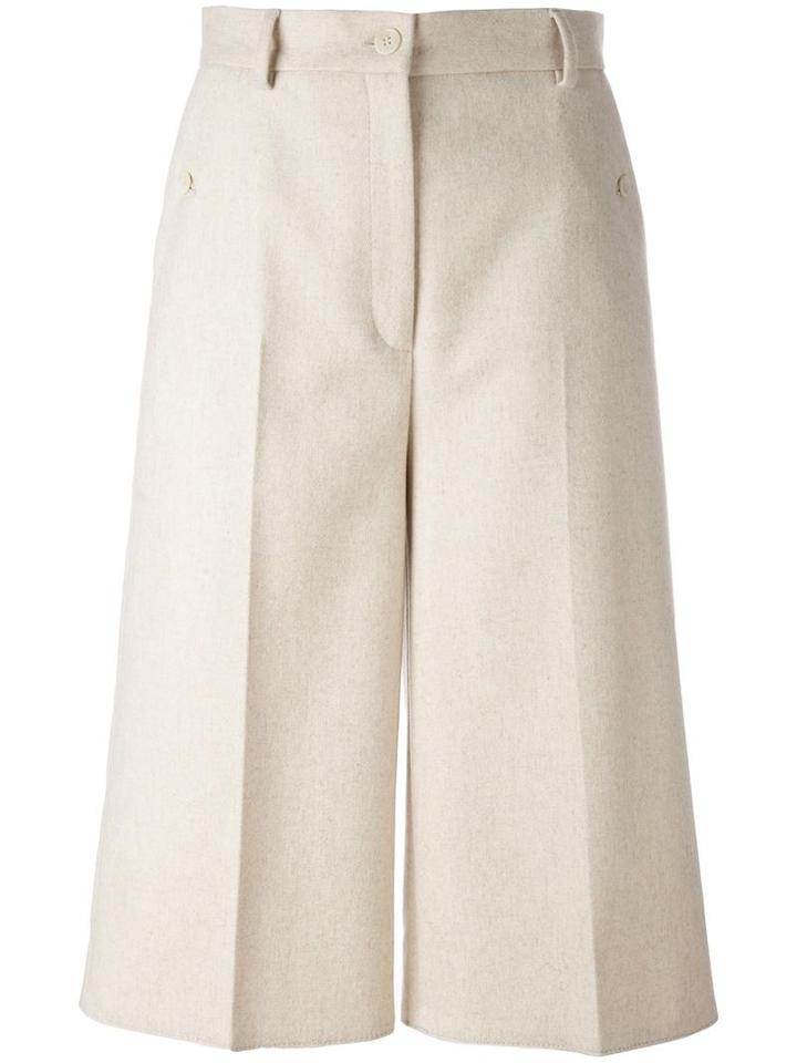 Mm6 Maison Margiela Cropped Wide Leg Trousers, Women's, Size: 42, Nude/neutrals, Wool/polyamide/viscose