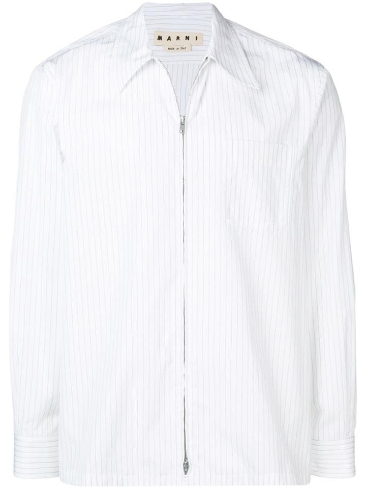 Marni Pinstripe Zipped Shirt Jacket - White