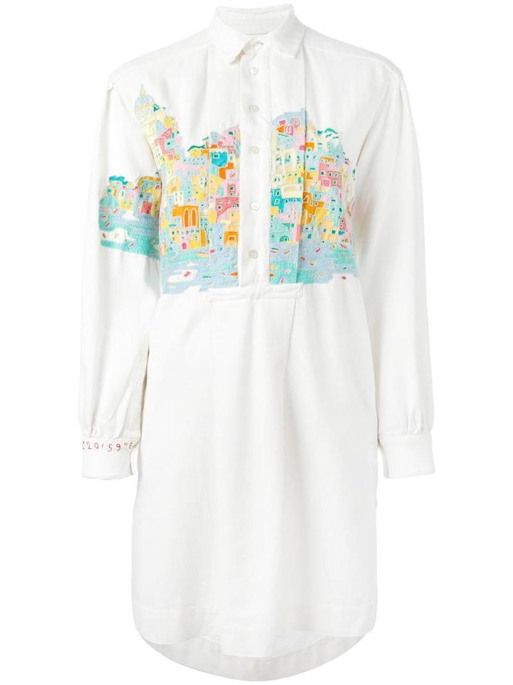 Kilometre Printed Shirt Dress, Women's, Size: Small, White, Cotton