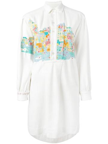 Kilometre Printed Shirt Dress, Women's, Size: Small, White, Cotton