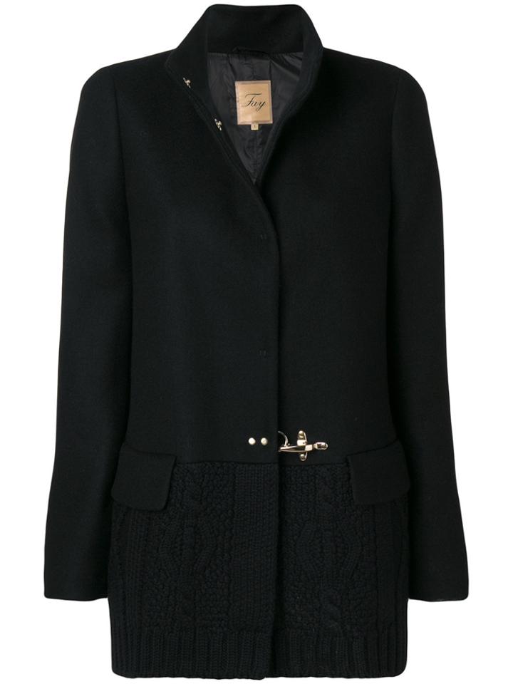 Fay Buckle Knit Coat - Black